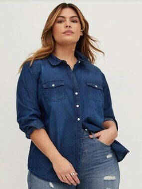 Torrid Taylor Medium Wash Denim Button-Down Shirt